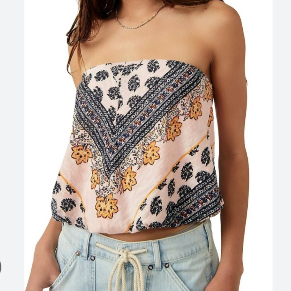 Free People “Borderline” Bandana-Print Strapless Boho Tube Top 🎀 Size M
